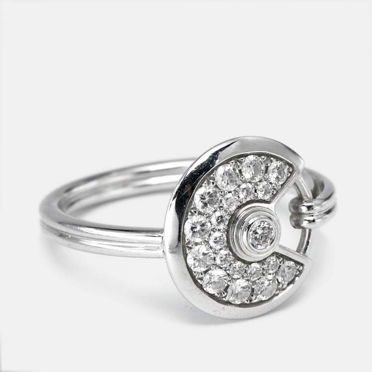 Pre Owned Cartier Amulette de Cartier Diamond 18K White Gold Ring Size 50
