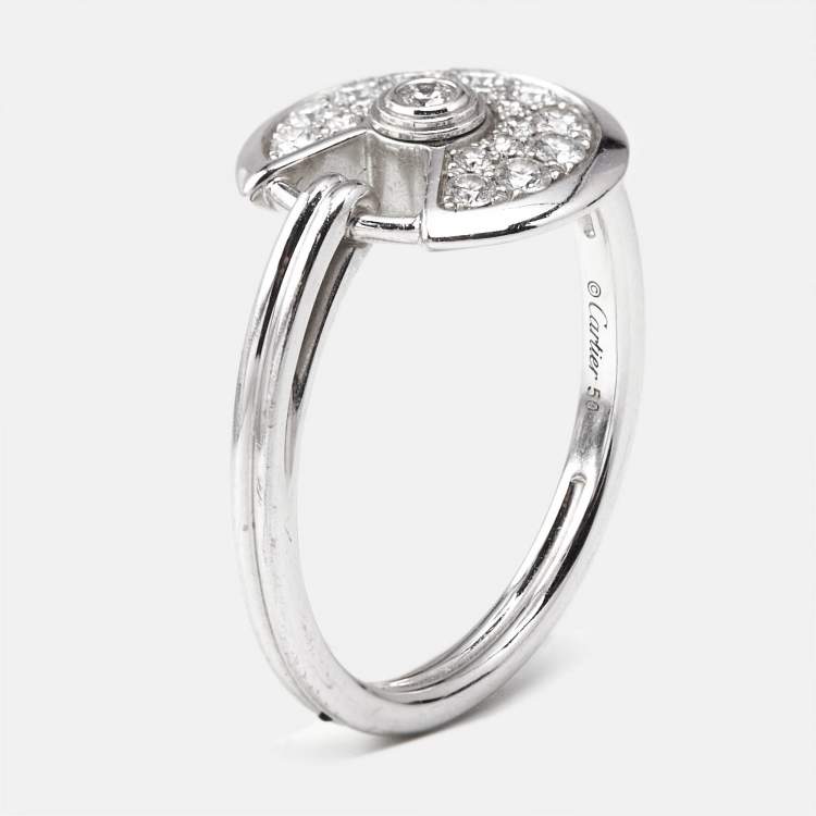 Pre Owned Cartier Amulette de Cartier Diamond 18K White Gold Ring Size 50