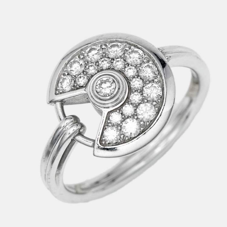 Pre Owned Cartier Amulette de Cartier Diamond 18K White Gold Ring Size 50