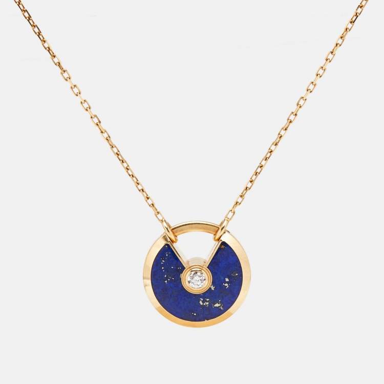 Pre Owned Cartier Amulette De Cartier Lapis Lazuli Diamond 18k Yellow Gold Small Model Necklace