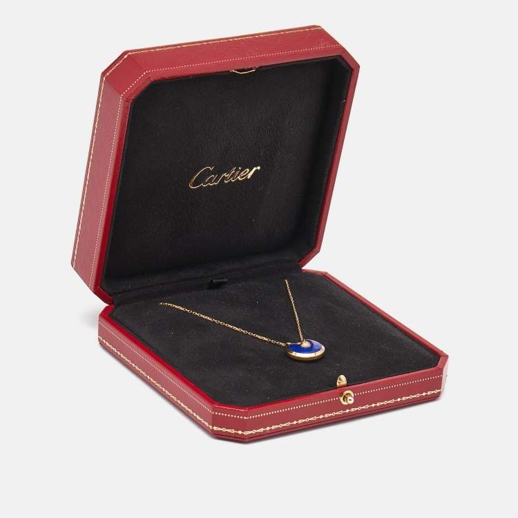 Pre Owned Cartier Amulette De Cartier Lapis Lazuli Diamond 18k Yellow Gold Small Model Necklace
