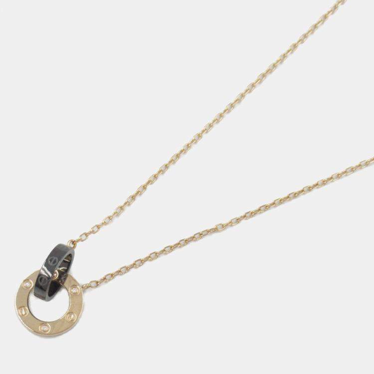 Pre Owned Cartier 18K Rose Gold Diamond Ceramic Love Necklace 