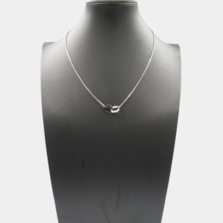 Pre Owned Cartier 18K White Gold Diamond Ceramic Baby Love Necklace 