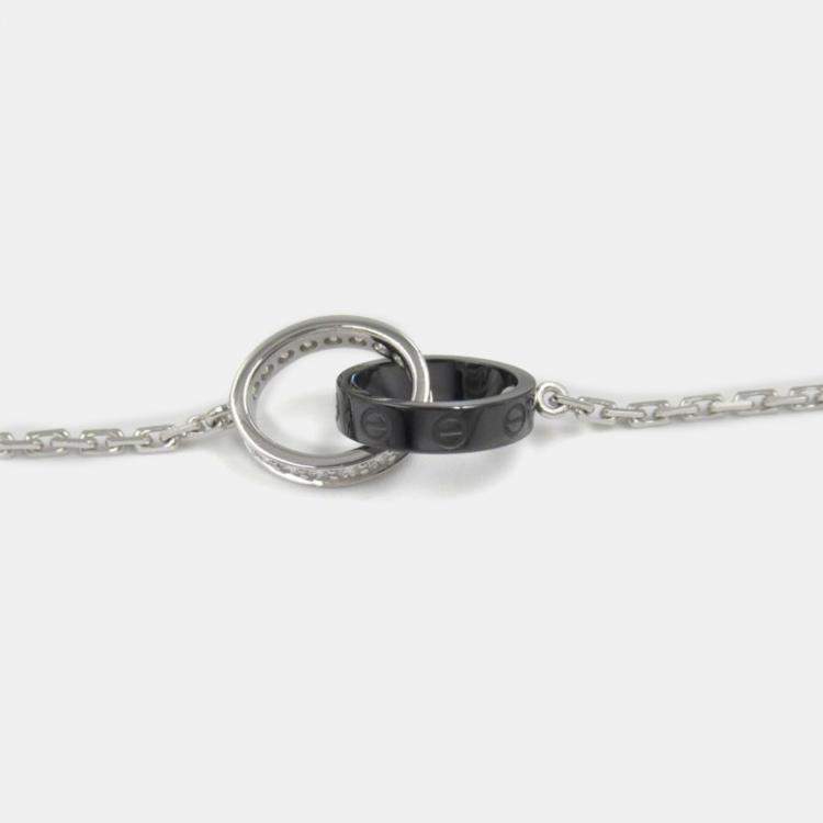 Pre Owned Cartier 18K White Gold Diamond Ceramic Baby Love Necklace 