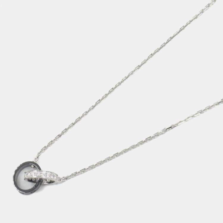 Pre Owned Cartier 18K White Gold Diamond Ceramic Baby Love Necklace 