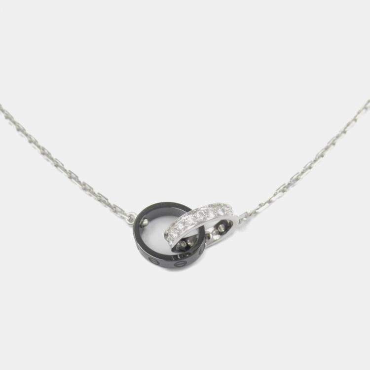 Pre Owned Cartier 18K White Gold Diamond Ceramic Baby Love Necklace 