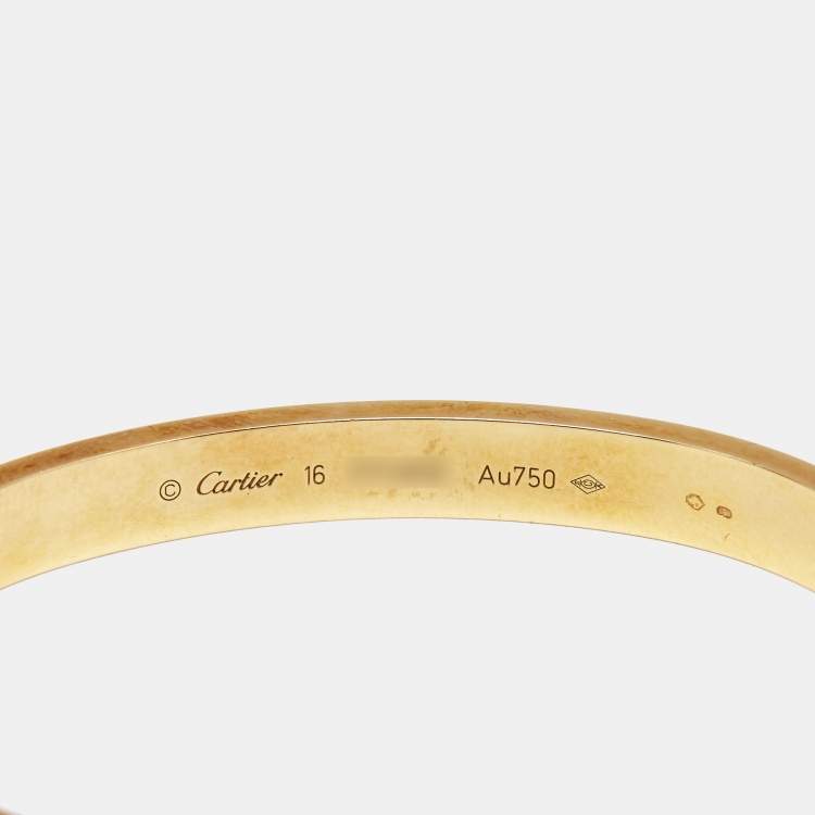 Pre Owned Cartier Love 18k Yellow Gold Classic Model Bracelet 16