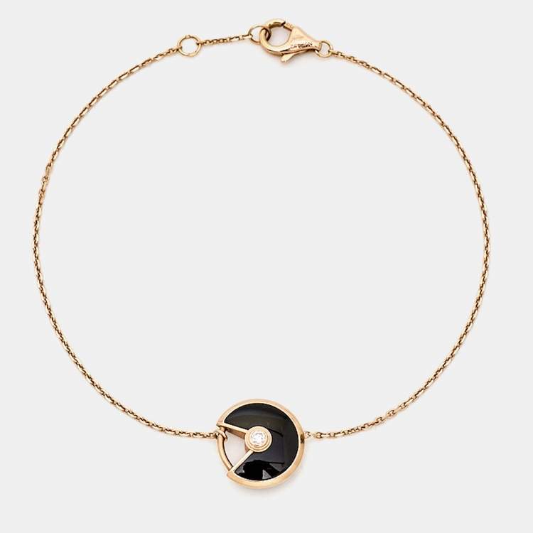 Pre Owned Cartier Amulette De Cartier Onyx Diamond 18k Rose Gold XS Model Bracelet
