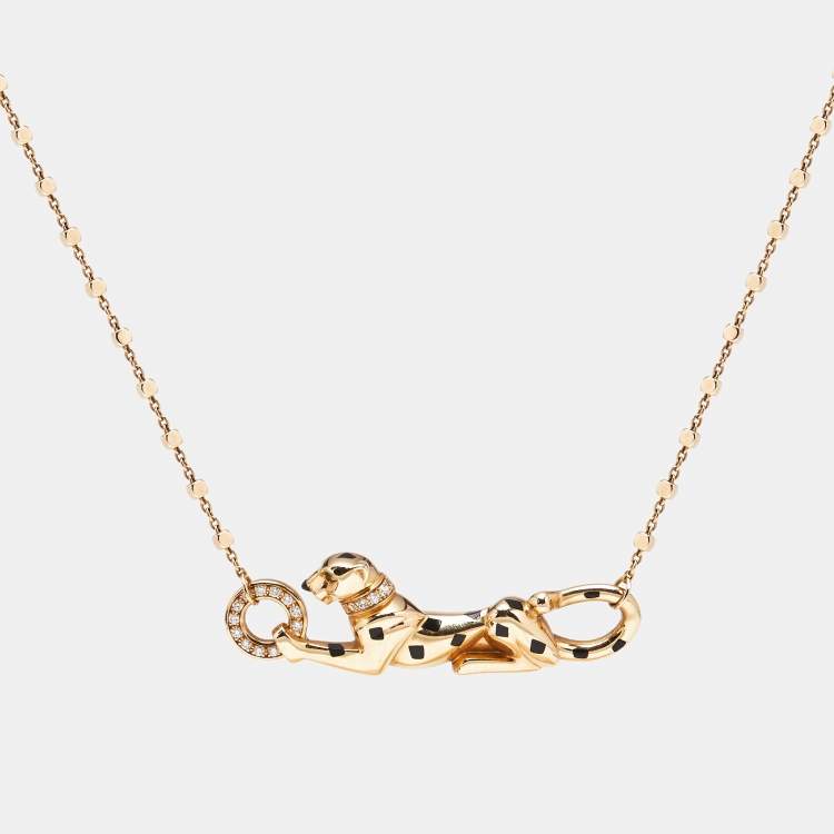 Pre Owned Cartier Panthere De Cartier Diamond Tsavorite Garnet Lacquer 18k Yellow Gold Necklace