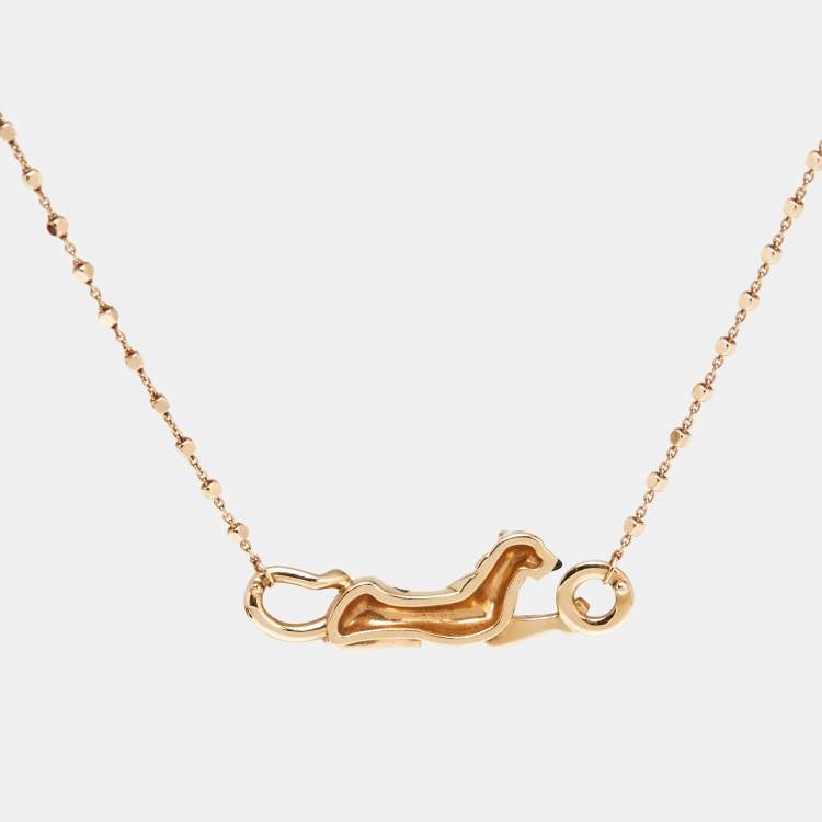 Pre Owned Cartier Panthere De Cartier Diamond Tsavorite Garnet Lacquer 18k Yellow Gold Necklace