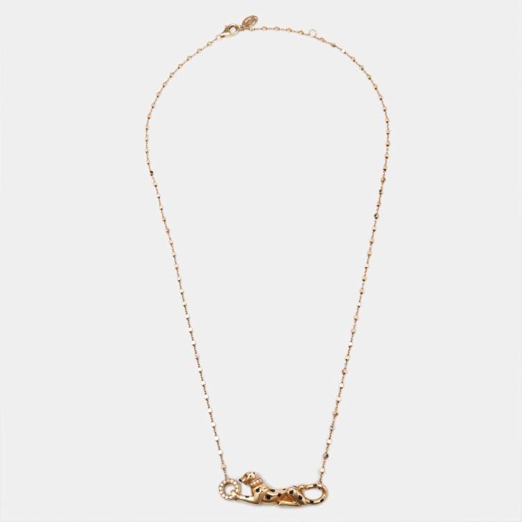 Pre Owned Cartier Panthere De Cartier Diamond Tsavorite Garnet Lacquer 18k Yellow Gold Necklace