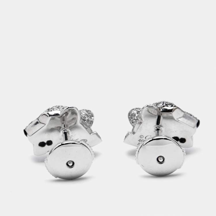 Pre Owned Cartier Panthere De Cartier Diamonds Emerald Onyx 18k White Gold Stud Earrings