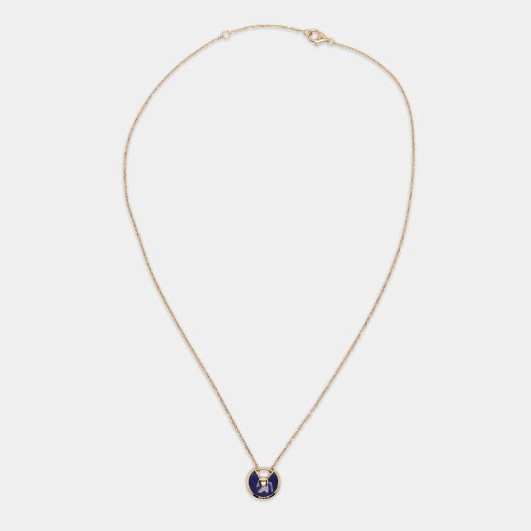 Pre Owned Cartier Amulette De Cartier Diamond Lapis Lazuli 18k Yellow Gold XS Model Pendant Necklace