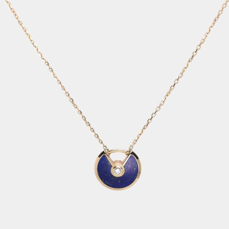 Pre Owned Cartier Amulette De Cartier Diamond Lapis Lazuli 18k Yellow Gold XS Model Pendant Necklace