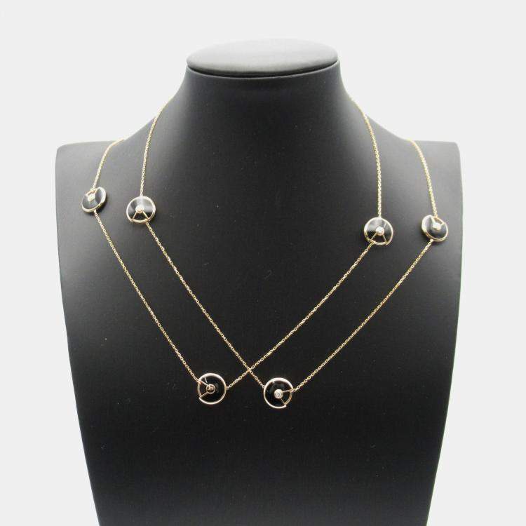Pre Owned Cartier 18K Rose Gold, Diamond and Onyx Amulette De Cartier Necklace
