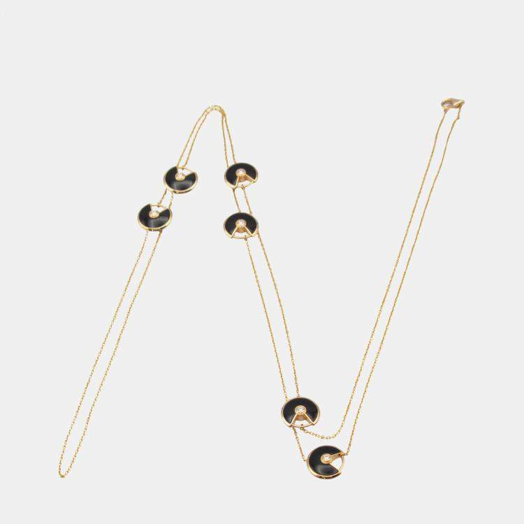 Pre Owned Cartier 18K Rose Gold, Diamond and Onyx Amulette De Cartier Necklace