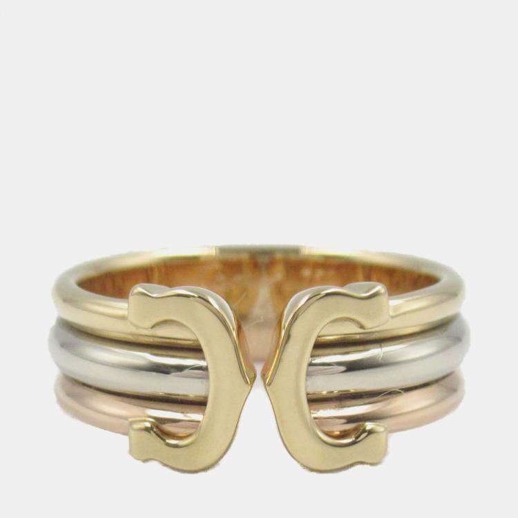 Pre Owned Cartier 18K Yellow, Rose, White Gold Double C Ring EU 47