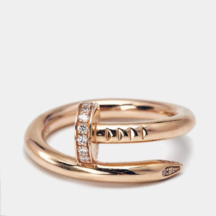 Pre Owned Cartier Juste Un Clou Diamond 18k Rose Gold Classic Model Ring Size 50