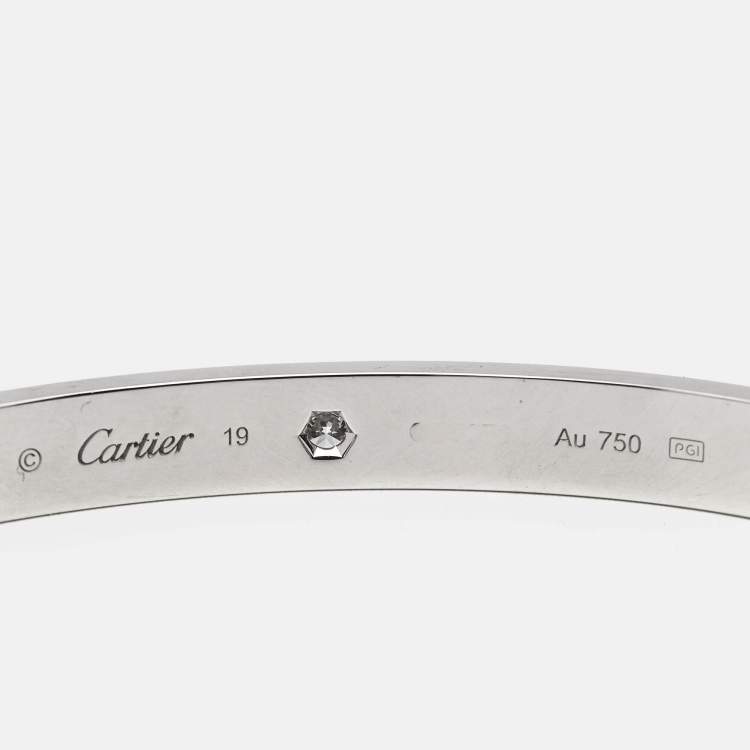 Pre Owned Cartier Love White 1 Diamond 18k White Gold Open Cuff Bracelet 19