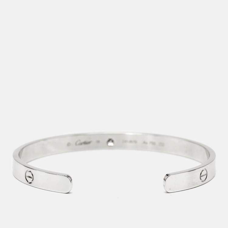 Pre Owned Cartier Love White 1 Diamond 18k White Gold Open Cuff Bracelet 19