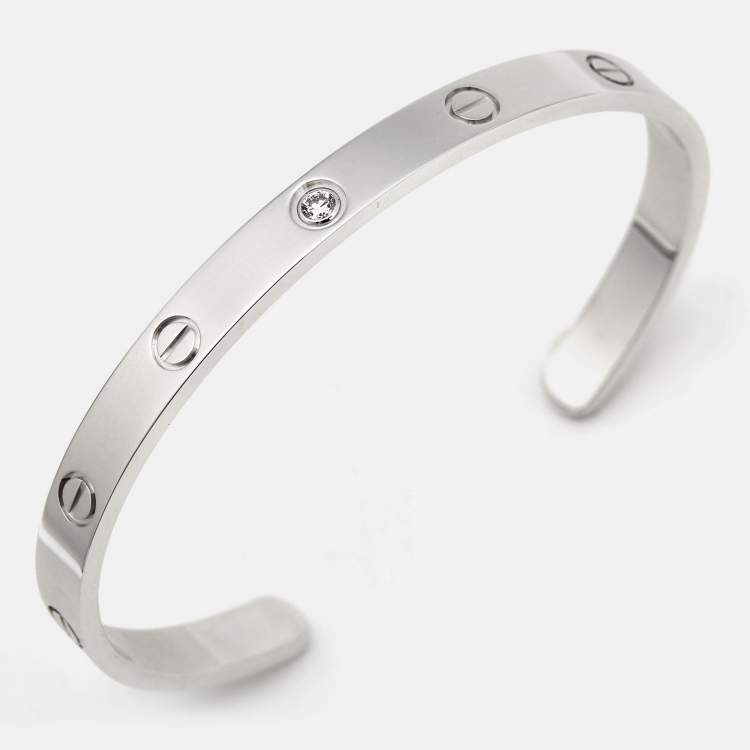 Pre Owned Cartier Love White 1 Diamond 18k White Gold Open Cuff Bracelet 19