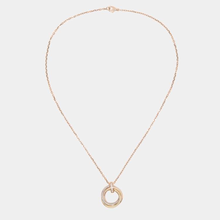 Pre Owned Cartier Trinity Diamond 18k Three Tone Gold Necklace