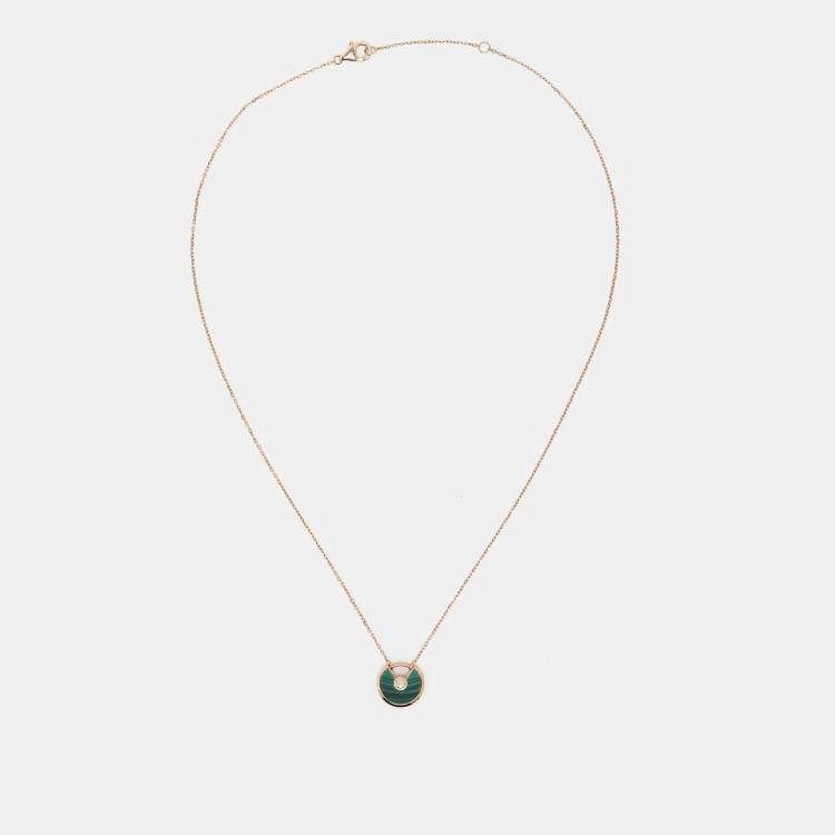 Pre Owned Cartier Amulette De Cartier Malachite Diamond 18k Rose Gold XS Model Necklace