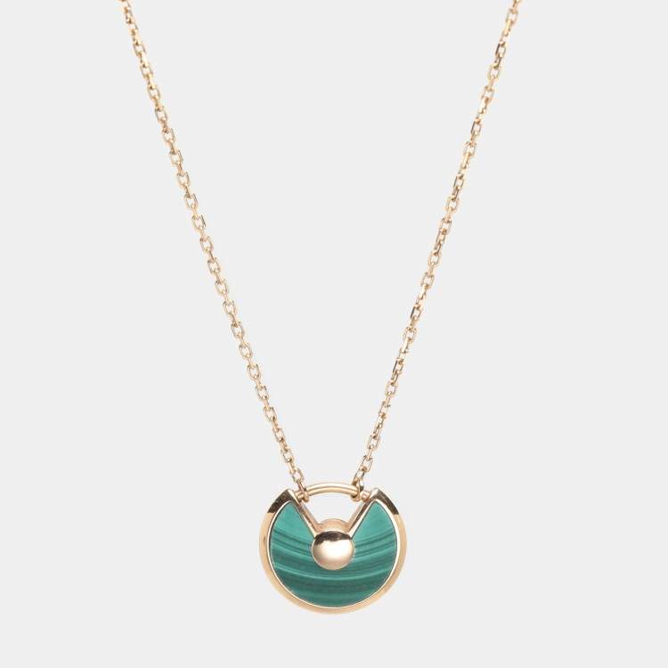 Pre Owned Cartier Amulette De Cartier Malachite Diamond 18k Rose Gold XS Model Necklace