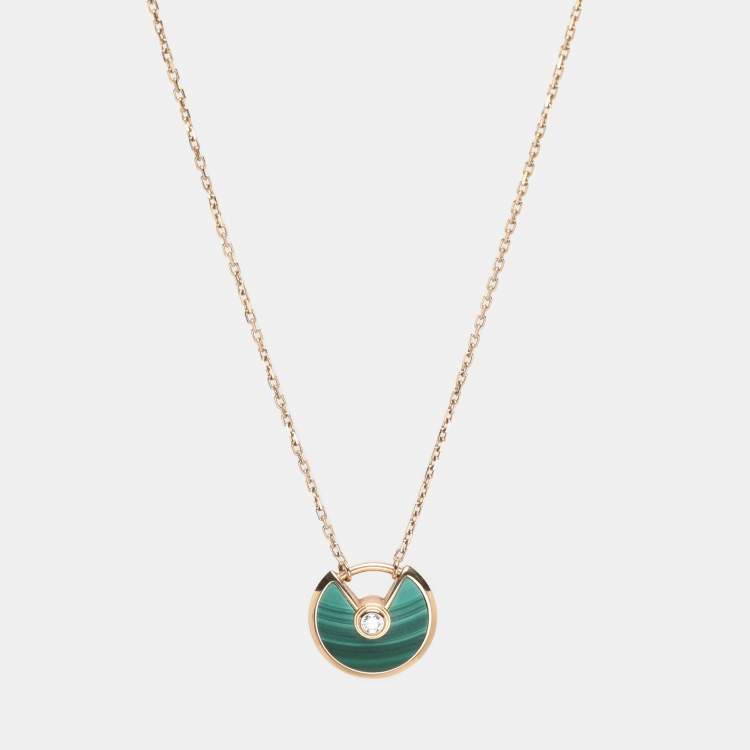 Pre Owned Cartier Amulette De Cartier Malachite Diamond 18k Rose Gold XS Model Necklace