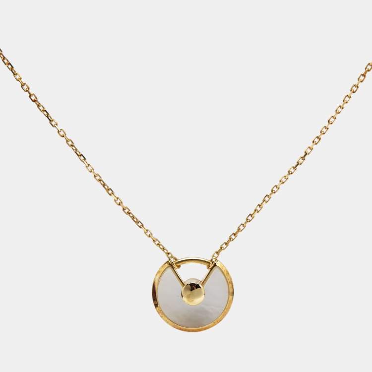 Pre Owned Cartier Amulette De Cartier Mother of Pearl Diamond 18k Yellow Gold XS Model Necklace