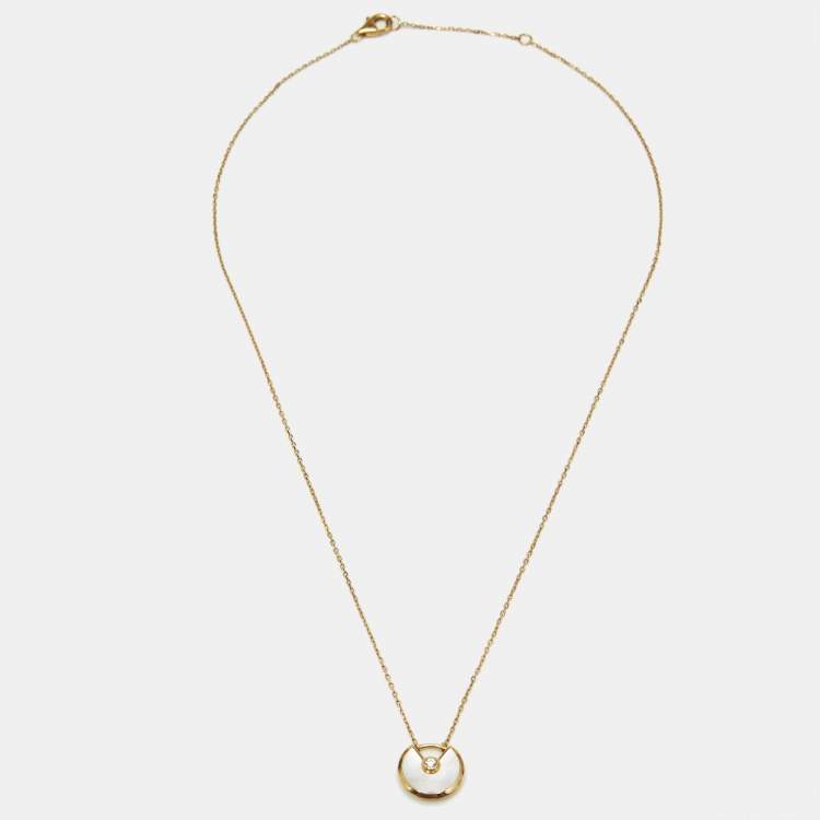 Pre Owned Cartier Amulette De Cartier Mother of Pearl Diamond 18k Yellow Gold XS Model Necklace