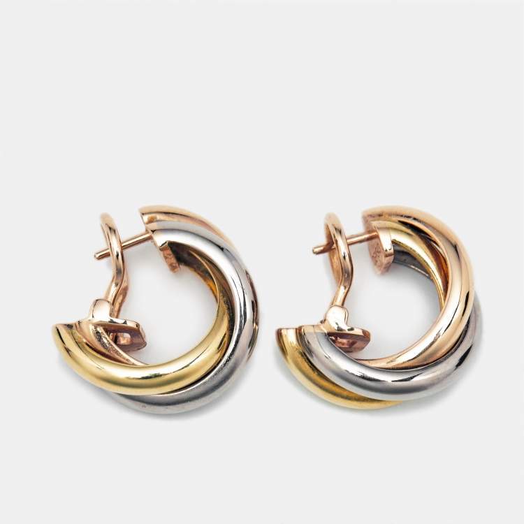 Pre Owned Cartier Trinity 18k Three Tone Gold Earrings