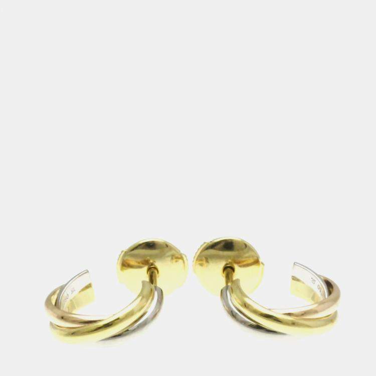 Pre Owned Cartier 18K Yellow, Rose, White Gold Trinity Earring