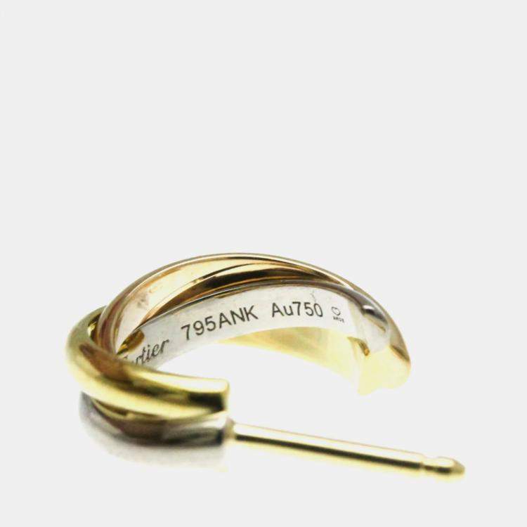 Pre Owned Cartier 18K Yellow, Rose, White Gold Trinity Earring
