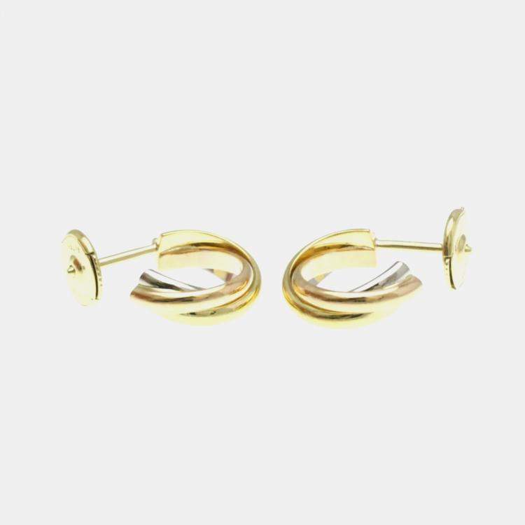 Pre Owned Cartier 18K Yellow, Rose, White Gold Trinity Earring