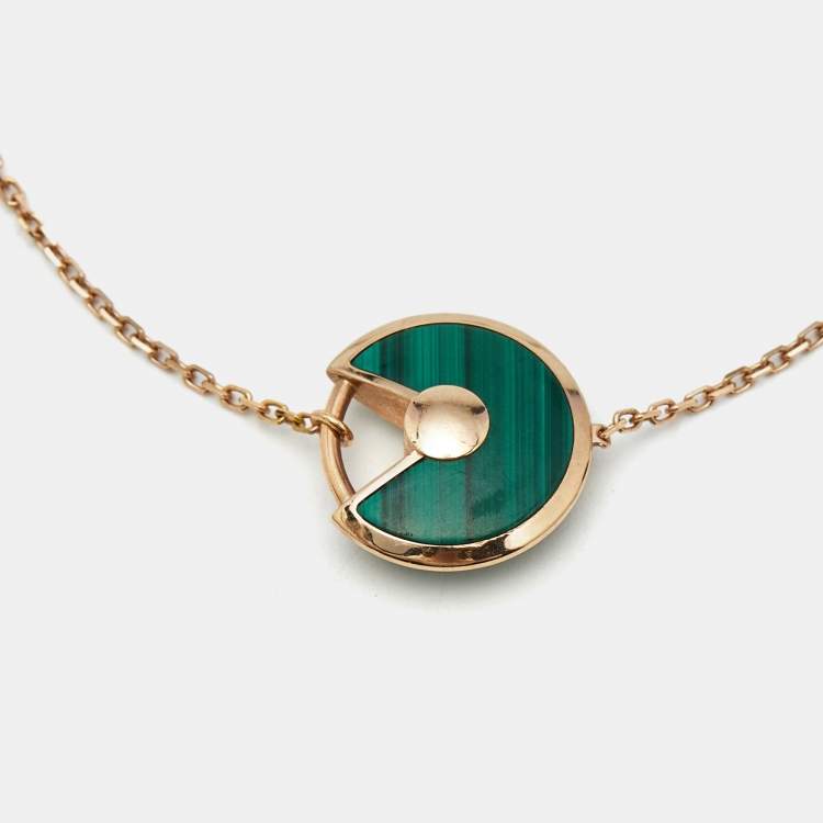 Pre Owned Cartier Amulette De Cartier Malachite Diamond 18k Rose Gold XS Model Bracelet