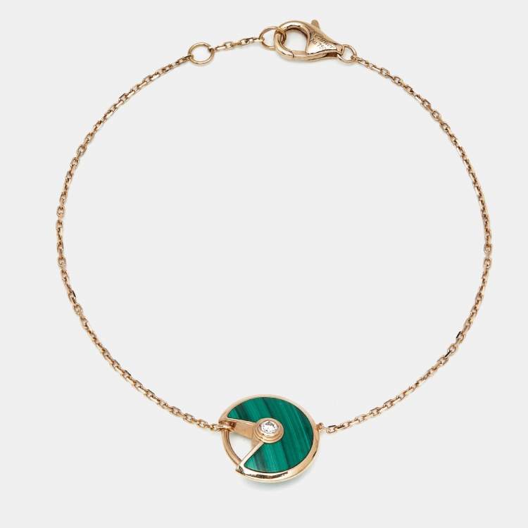 Pre Owned Cartier Amulette De Cartier Malachite Diamond 18k Rose Gold XS Model Bracelet