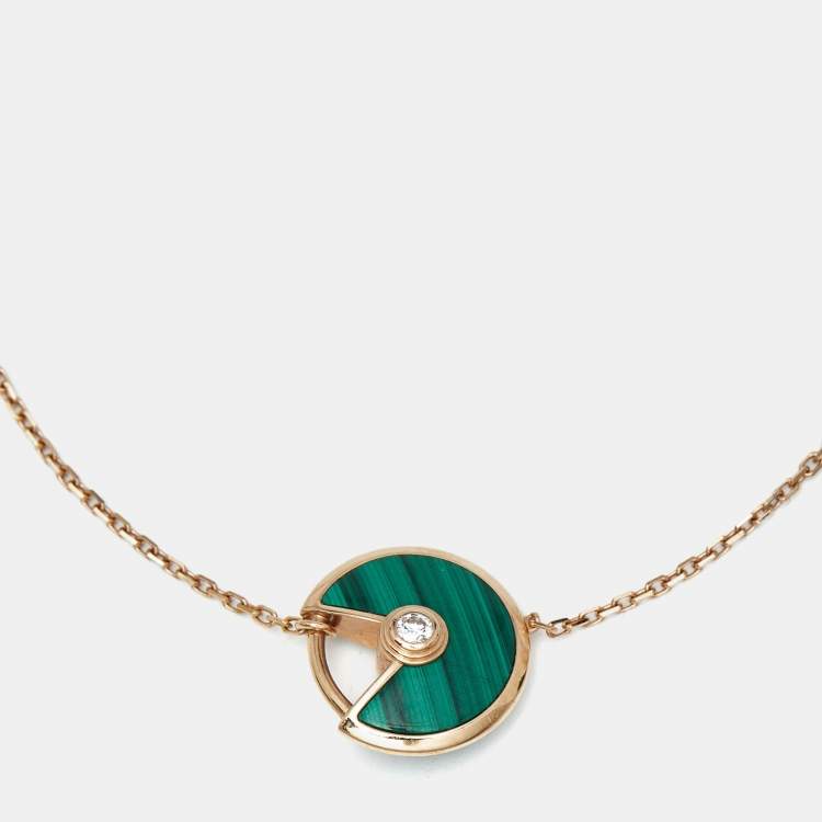 Pre Owned Cartier Amulette De Cartier Malachite Diamond 18k Rose Gold XS Model Bracelet