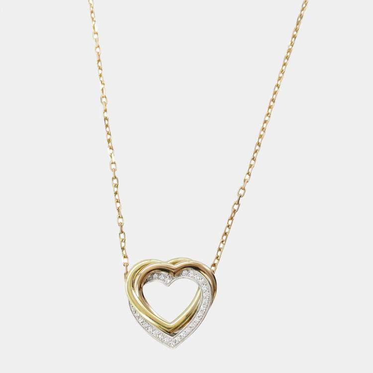 Pre Owned Cartier Trinity Heart Diamond 18K Yellow, Pink, White Gold Diamonds Necklace 