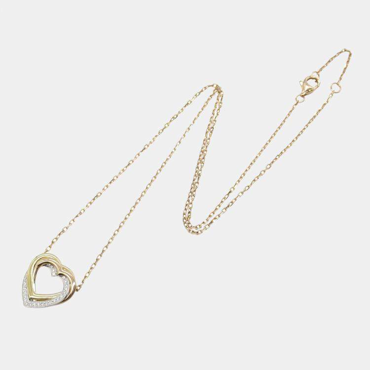 Pre Owned Cartier Trinity Heart Diamond 18K Yellow, Pink, White Gold Diamonds Necklace 