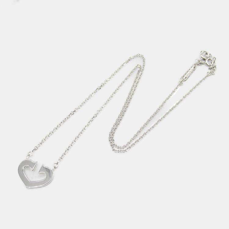 Pre Owned Cartier C De Cartier Heart 18K White Gold Pendant Necklace