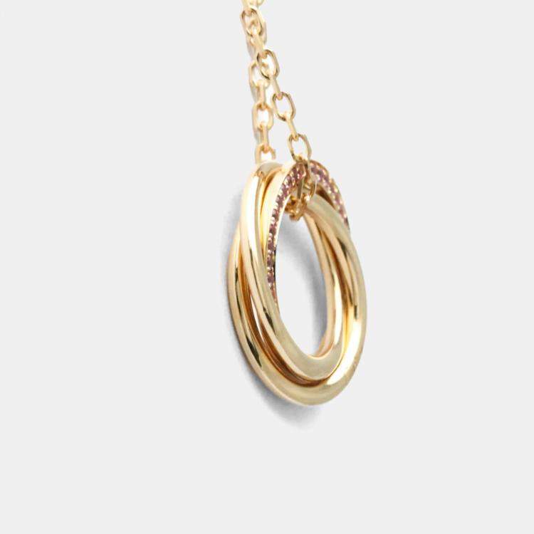 Pre Owned Cartier Trinity 18K Yellow, Rose, White Gold and Pink Sapphire Pendant Necklace