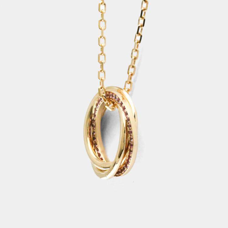 Pre Owned Cartier Trinity 18K Yellow, Rose, White Gold and Pink Sapphire Pendant Necklace