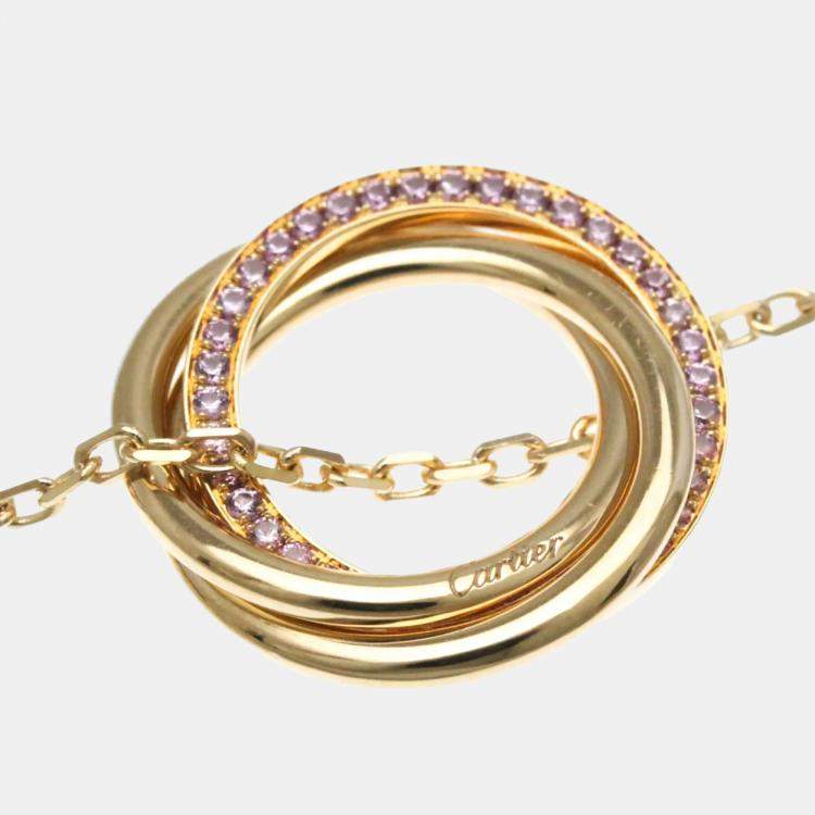 Pre Owned Cartier Trinity 18K Yellow, Rose, White Gold and Pink Sapphire Pendant Necklace