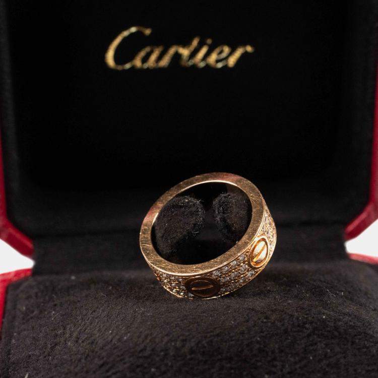 Pre Owned Cartier Love Rose Gold Diamond Paved Ring EU 50