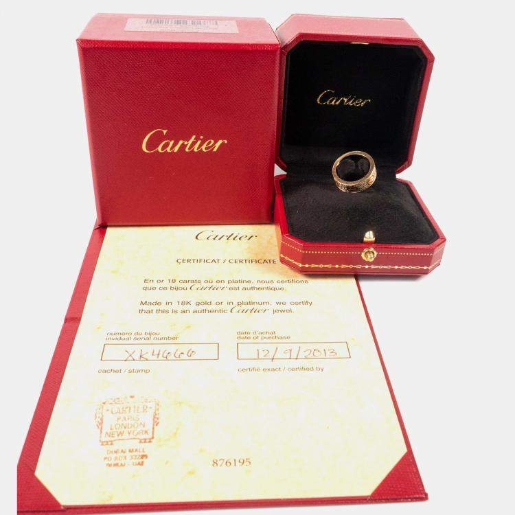 Pre Owned Cartier Love Rose Gold Diamond Paved Ring EU 50