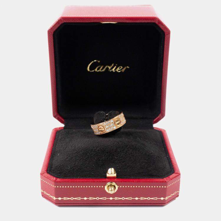 Pre Owned Cartier Love Rose Gold Diamond Paved Ring EU 50