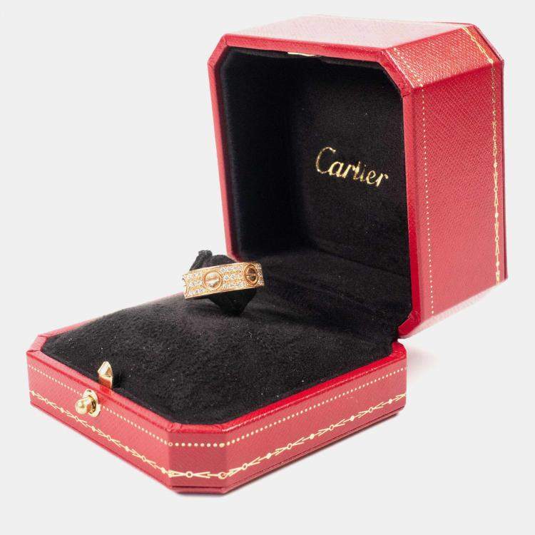 Pre Owned Cartier Love Rose Gold Diamond Paved Ring EU 50
