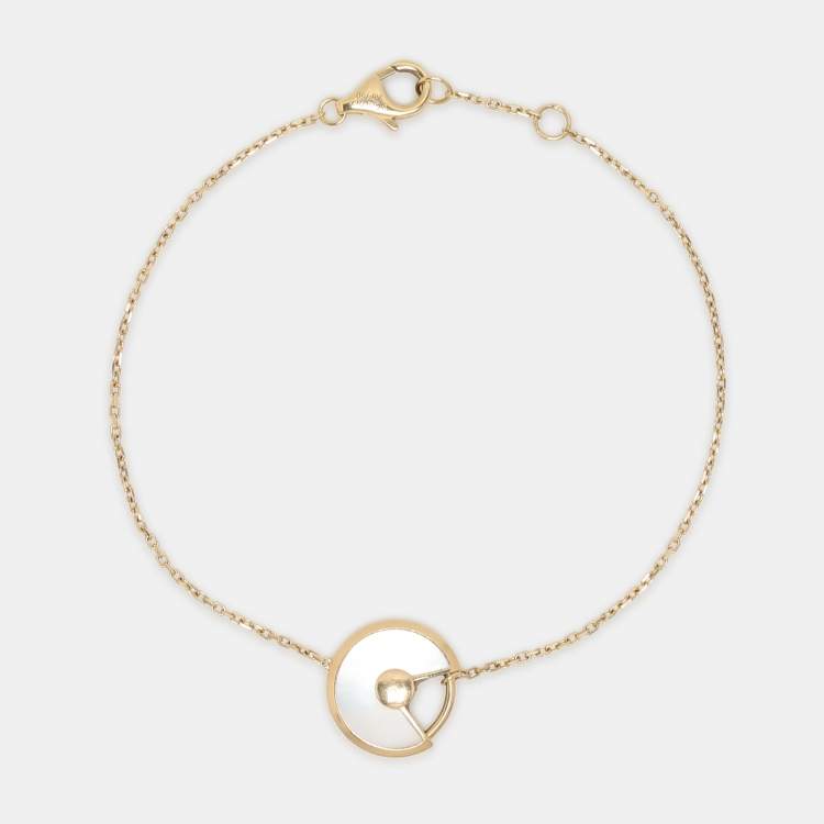 Pre Owned Cartier Amulette De Cartier Mother of Pearl Diamond 18k Yellow Gold XS Model Bracelet