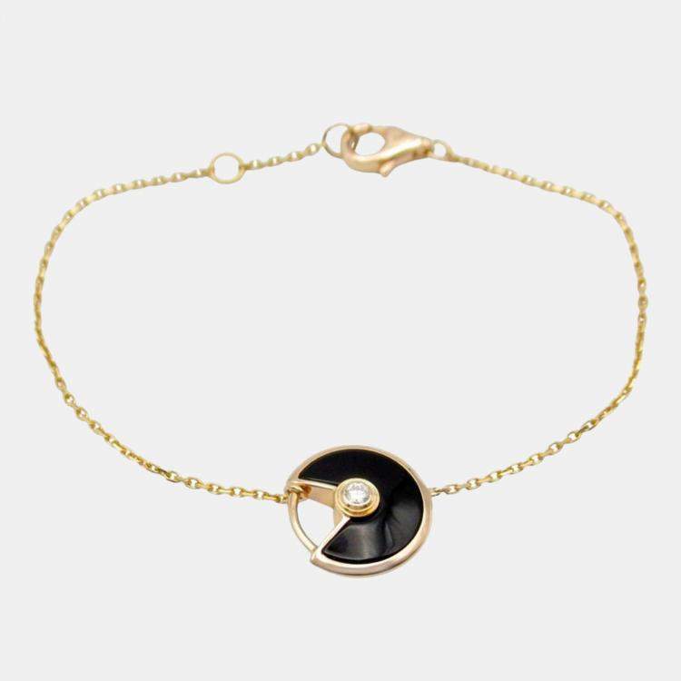 Pre Owned Cartier Amulette De Cartier 18K Rose Gold, Diamond, Onyx Chain Bracelet